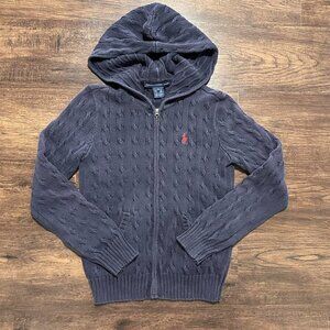 RALPH LAUREN SPORT Purple Cable Knit Zip Hoodie - Size S Fits XS